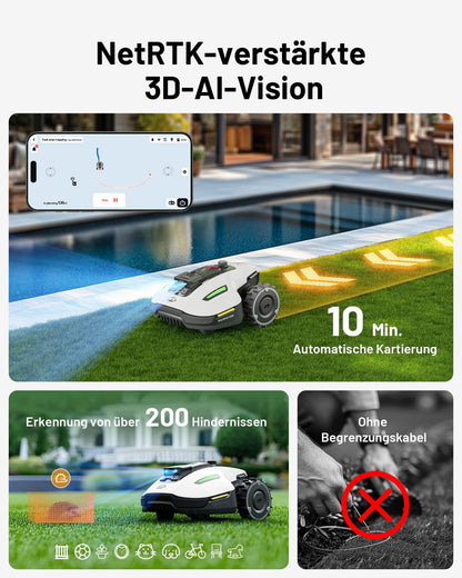 MAMMOTION YUKA Mini 500 Mähroboter ohne Begrenzungskabel,Empf. 500 m², NetRTK+Vision Rasenmäher Roboter, KI Smarte Hindernisvermeidung Rasenroboter, 50% Steigung (YUKA mini 500&Trennscheibe)
