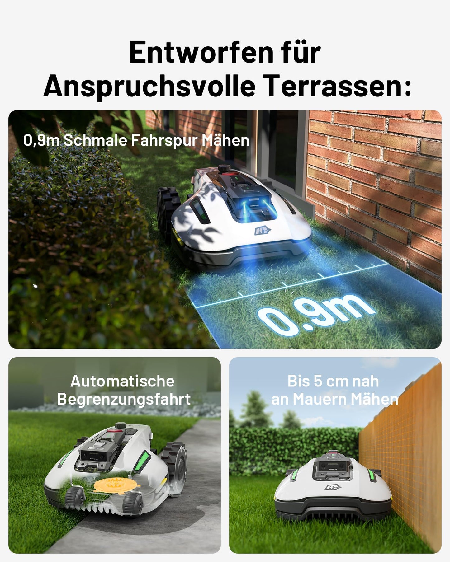 MAMMOTION YUKA Mini 500 Mähroboter ohne Begrenzungskabel,Empf. 500 m², NetRTK+Vision Rasenmäher Roboter, KI Smarte Hindernisvermeidung Rasenroboter, 50% Steigung (YUKA mini 500&Trennscheibe)