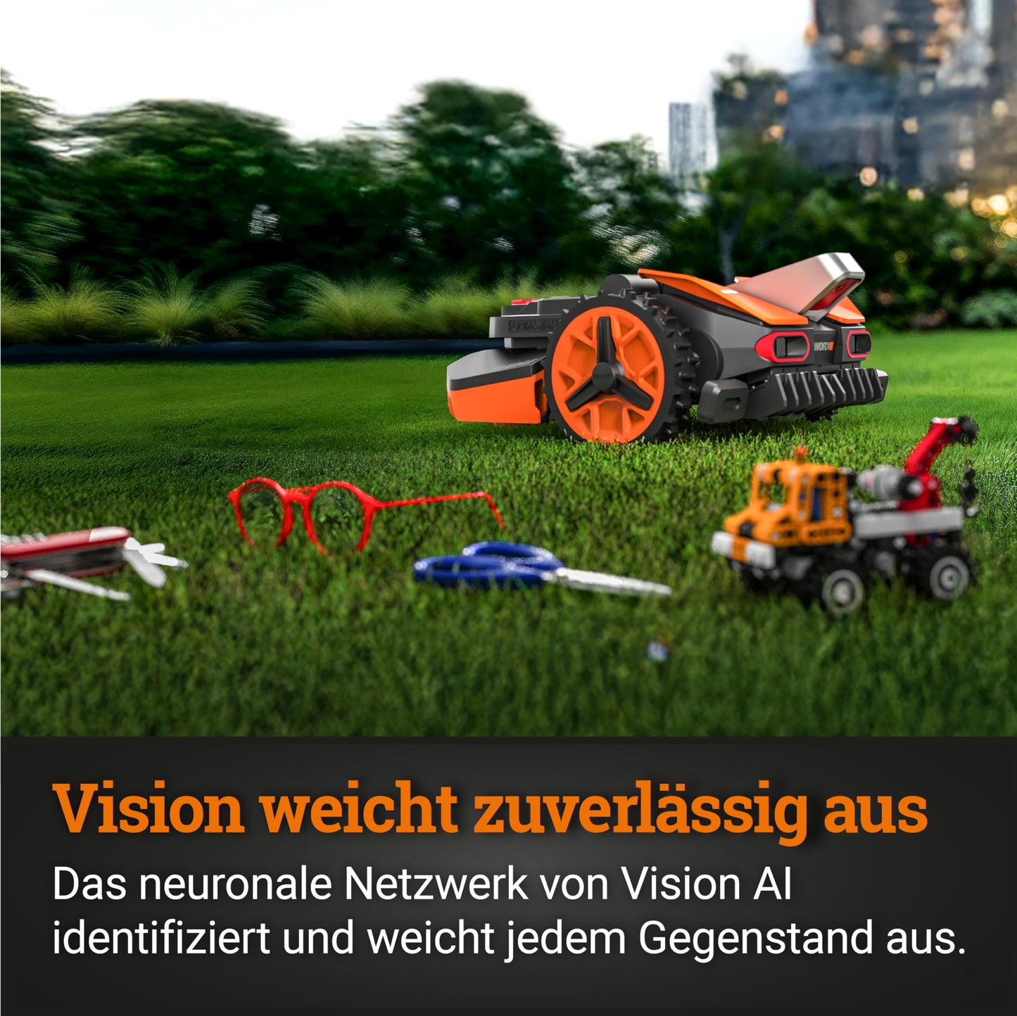 WORX Landroid Vision M800 WR208E.1 - Mähroboter ohne Begrenzungskabel für Gärten bis 800m², AI Rasenmäher Roboter (WLAN & Bluetooth, aktive Hindernisvermeidung mit KI-Technologie, Igelschutz)