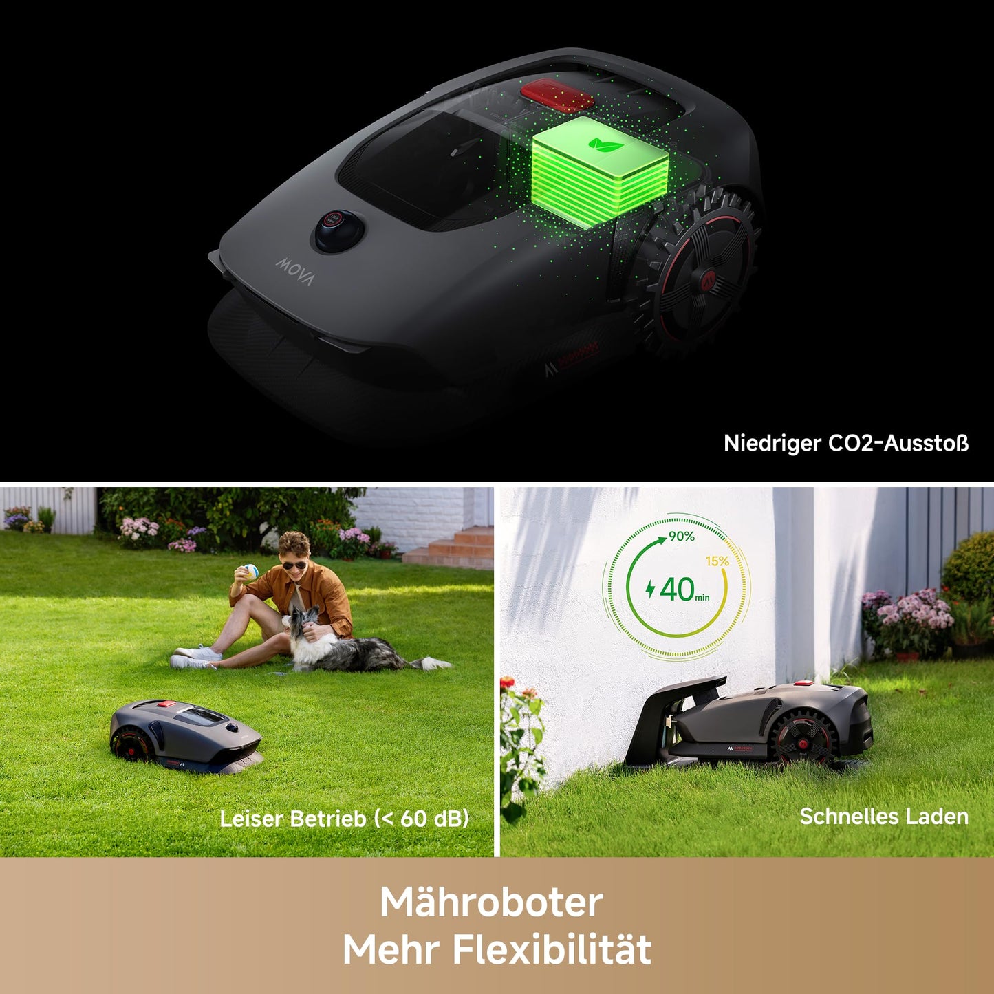 MOVA 1000, Mähroboter 3D-LiDAR kabellose Einrichtung & genaue Kartierung bis 1.000 m², Mähroboter ohne Begrenzungskabel, Smarte Hindernisvermeidung, Verbesserte Geländeräder, U-förmiges Schneiden