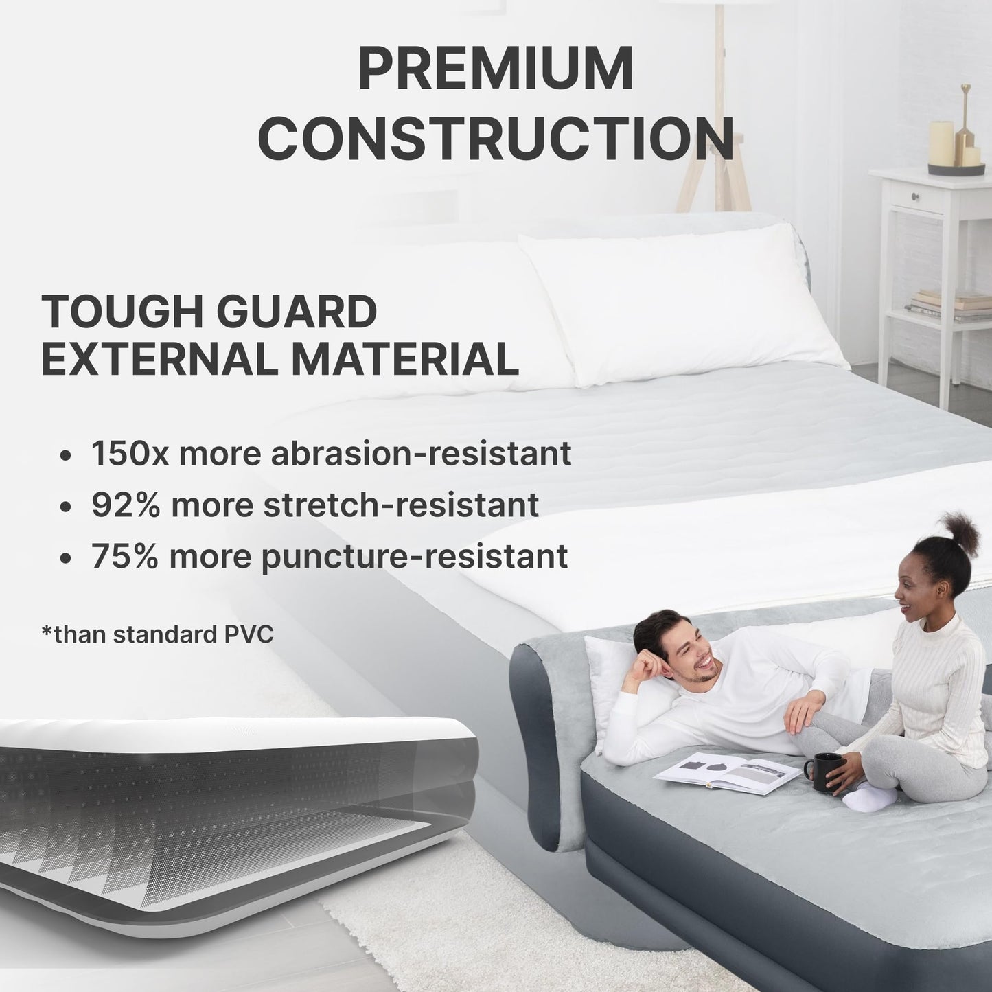 SleepLux Queen Air Mattress with Headboard, Built-in Pump, USB Charger & Soft Top – Durable Inflatable Guest Bed