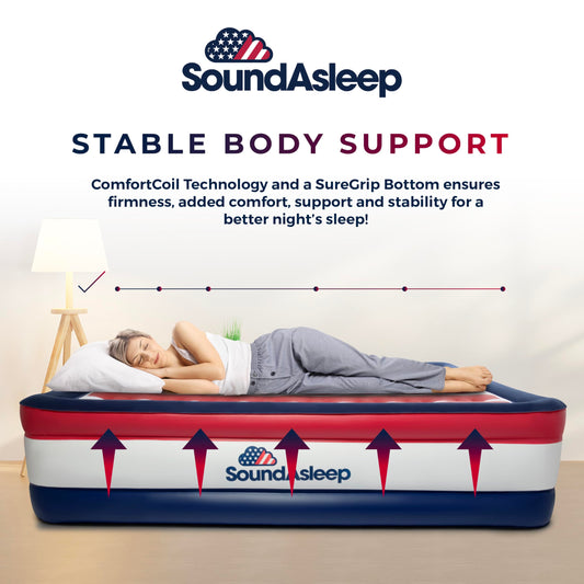 SoundAsleep Dream Series Queen Air Mattress with ComfortCoil Tech & Built-in Pump – Raised, Adjustable, Portable Bed