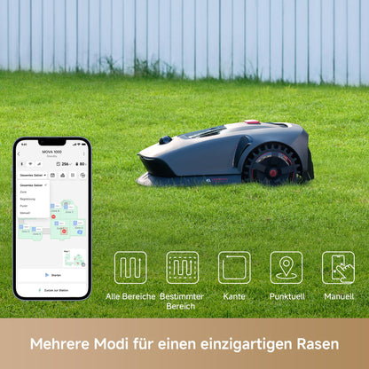 MOVA 1000, Mähroboter 3D-LiDAR kabellose Einrichtung & genaue Kartierung bis 1.000 m², Mähroboter ohne Begrenzungskabel, Smarte Hindernisvermeidung, Verbesserte Geländeräder, U-förmiges Schneiden
