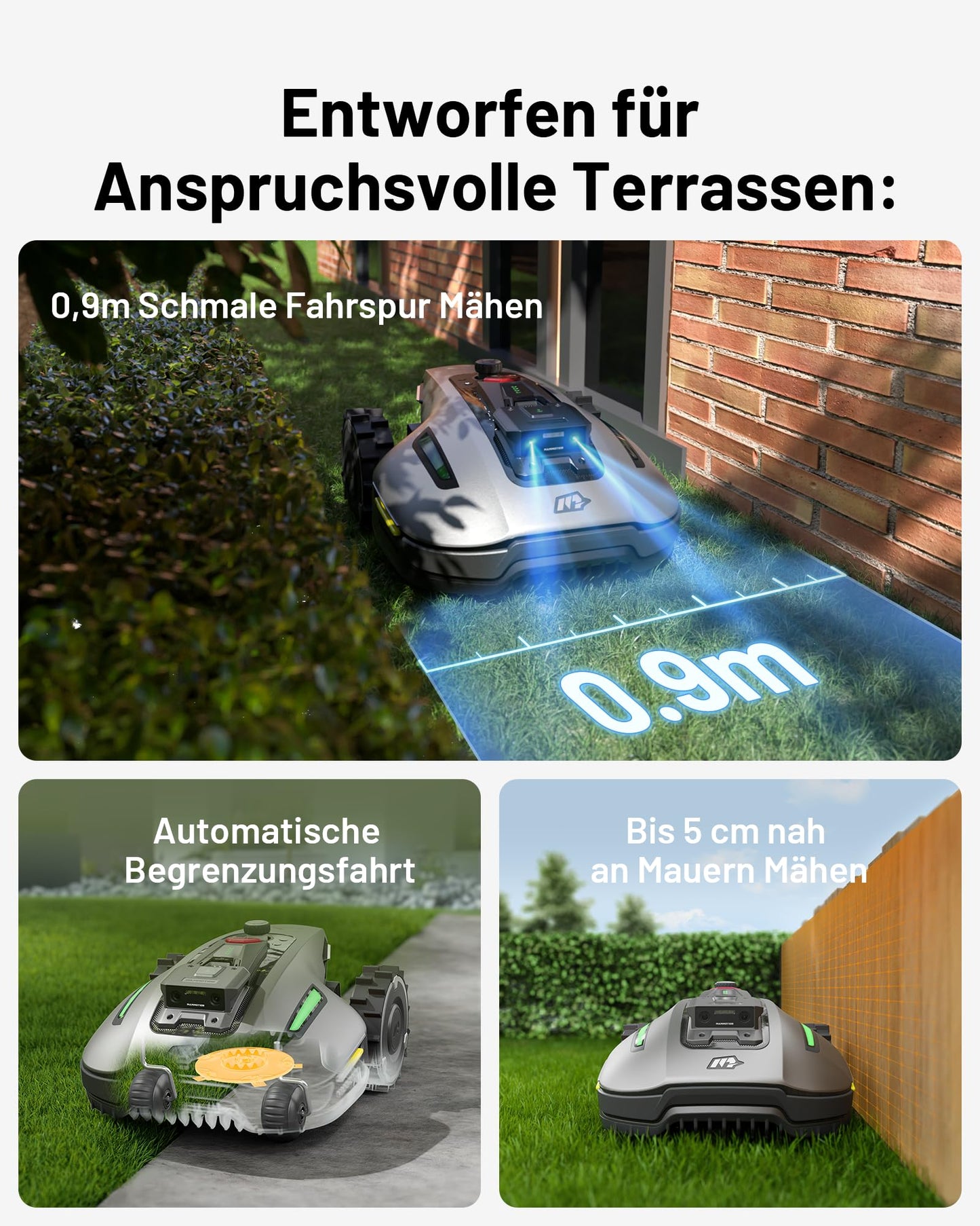MAMMOTION YUKA Mini 700 Mähroboter mit Garagen-Kombination, NetRTK+Vision, Keine RTK-Antenne erforderlich, Auto-Kartierung, Empf. 700m², Max. 1100m², mit 4G-Modul, 50% Steigung(YUKA mini 700+Garage)