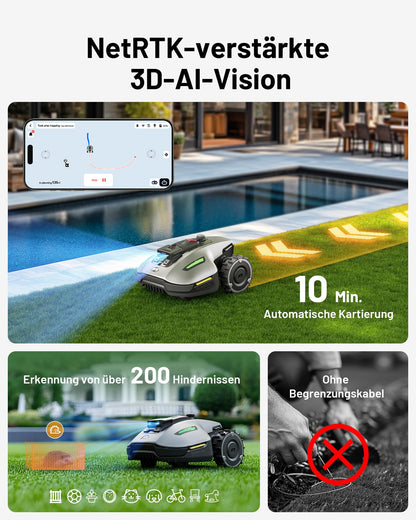 MAMMOTION YUKA Mini 700 Mähroboter mit Garagen-Kombination, NetRTK+Vision, Keine RTK-Antenne erforderlich, Auto-Kartierung, Empf. 700m², Max. 1100m², mit 4G-Modul, 50% Steigung(YUKA mini 700+Garage)