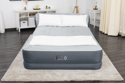 SleepLux Queen Air Mattress with Headboard, Built-in Pump, USB Charger & Soft Top – Durable Inflatable Guest Bed