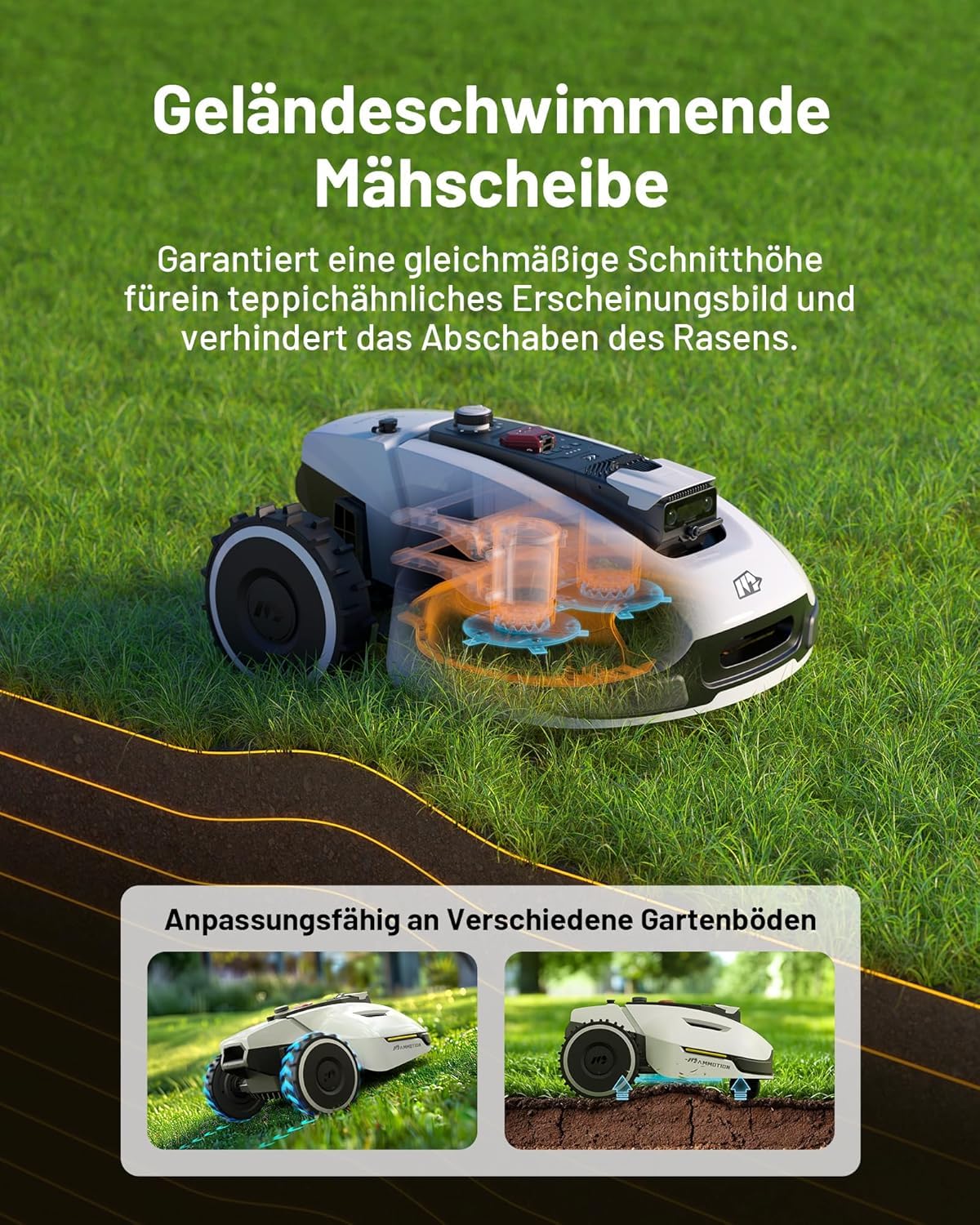 MAMMOTION YUKA 2000 Mähroboter ohne Begrenzungskabel, Max. 2800m², NetRTK+Vision, Keine RTK-Antenne, Auto-Kartierung, Empf. 2000m², Intelligenter Rasenmäher Roboter mit 4G-Modul, 50% Steigung