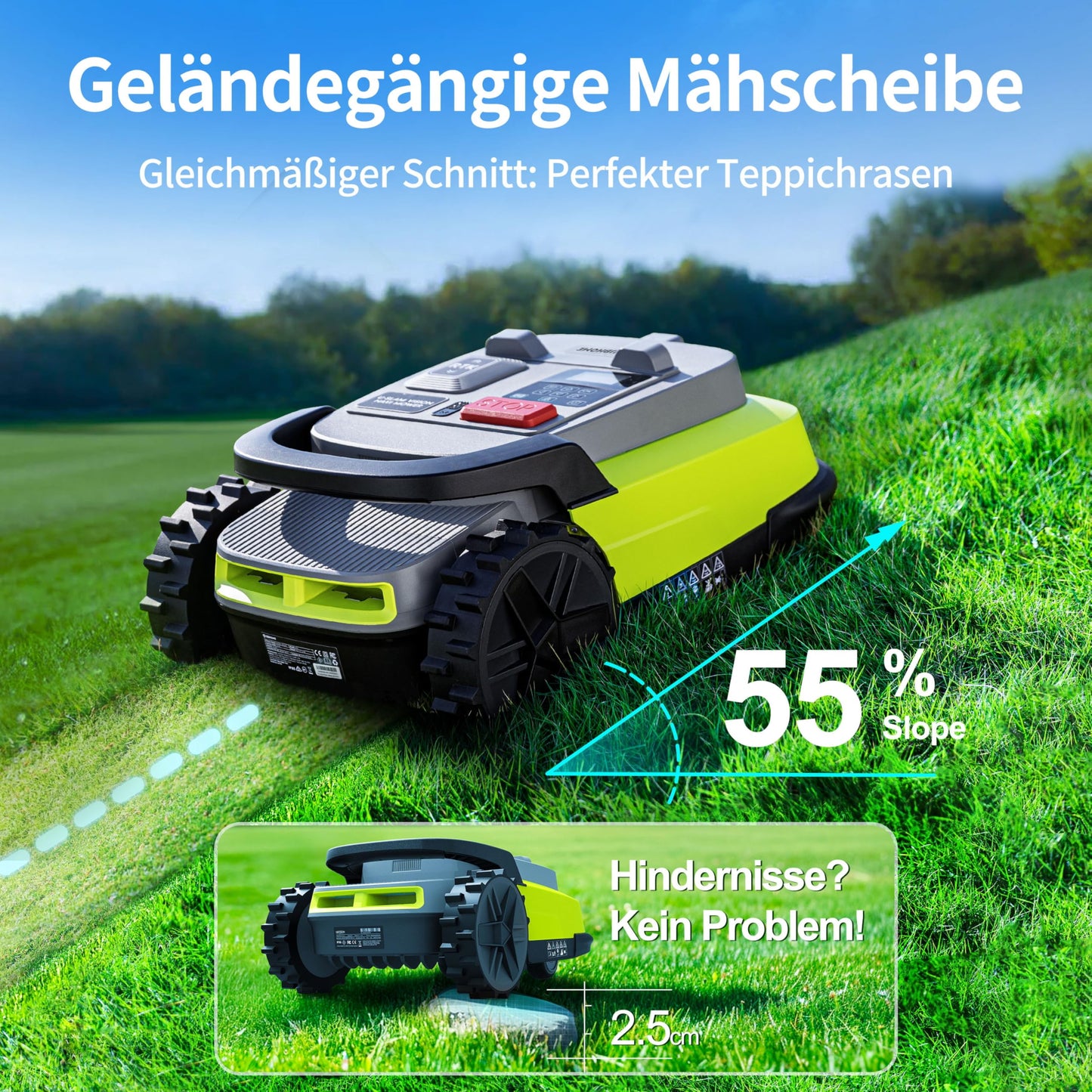 UBHOME M10 Rasenmäher Roboter, Mähroboter ohne Begrenzungskabel für Rasenflächen bis 1000m², Vision+RTK Fusion-Mapping ,Smart-Navigation, Hindernisvermeidung, App-Steuerung