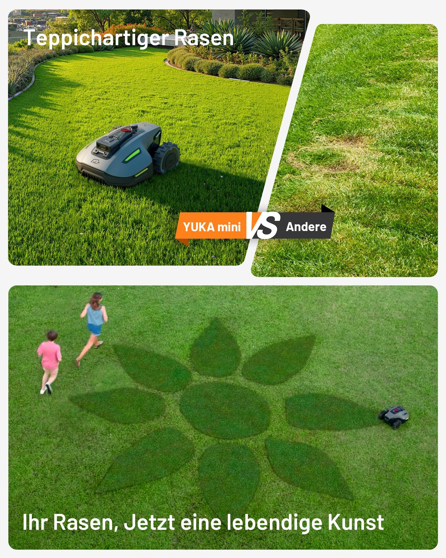 MAMMOTION YUKA Mini 700 Mähroboter mit Garagen-Kombination, NetRTK+Vision, Keine RTK-Antenne erforderlich, Auto-Kartierung, Empf. 700m², Max. 1100m², mit 4G-Modul, 50% Steigung(YUKA mini 700+Garage)