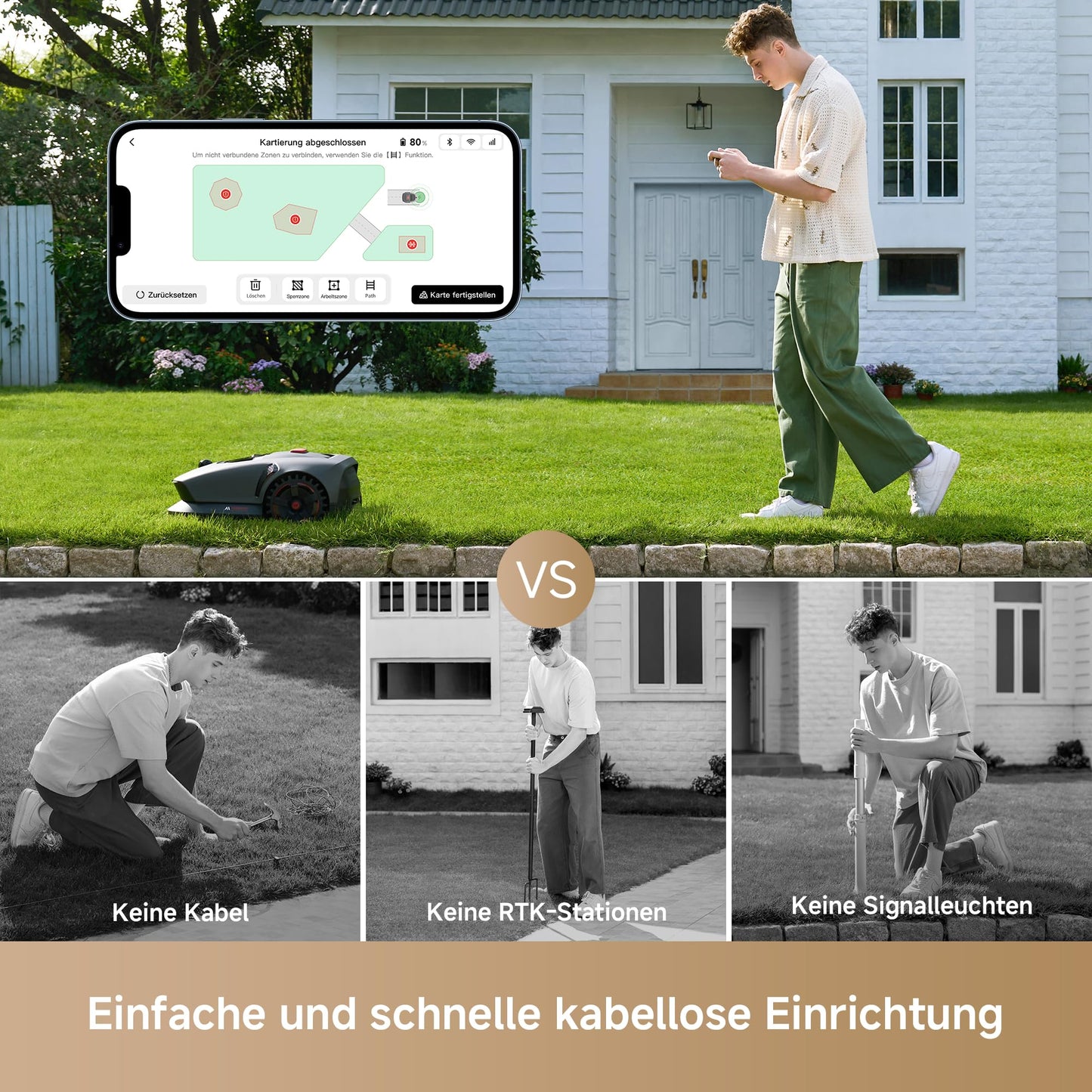 MOVA 1000, Mähroboter 3D-LiDAR kabellose Einrichtung & genaue Kartierung bis 1.000 m², Mähroboter ohne Begrenzungskabel, Smarte Hindernisvermeidung, Verbesserte Geländeräder, U-förmiges Schneiden