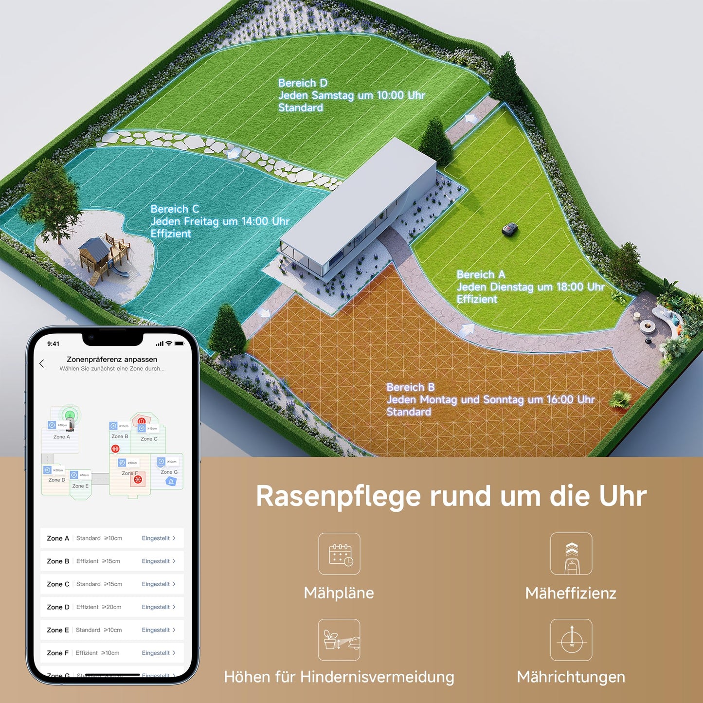 MOVA 1000, Mähroboter 3D-LiDAR kabellose Einrichtung & genaue Kartierung bis 1.000 m², Mähroboter ohne Begrenzungskabel, Smarte Hindernisvermeidung, Verbesserte Geländeräder, U-förmiges Schneiden