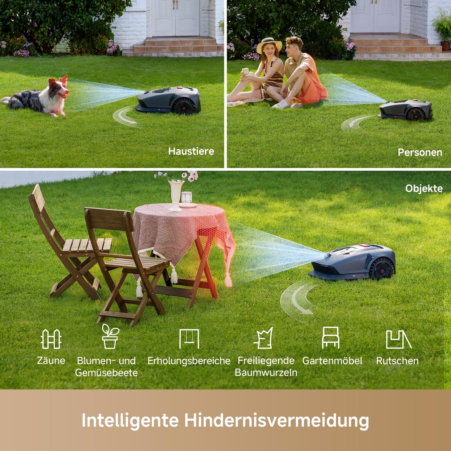 MOVA 1000, Mähroboter 3D-LiDAR kabellose Einrichtung & genaue Kartierung bis 1.000 m², Mähroboter ohne Begrenzungskabel, Smarte Hindernisvermeidung, Verbesserte Geländeräder, U-förmiges Schneiden