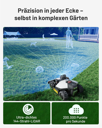 MAMMOTION LUBA mini AWD LiDAR Mähroboter ohne Begrenzungskabel Mit 3D LiDAR + Vision, Ohne RTK-Antenne, Automatische Kartierung, empf. für 1.500 m², 4G-Modul, bis zu 80 % Steigung