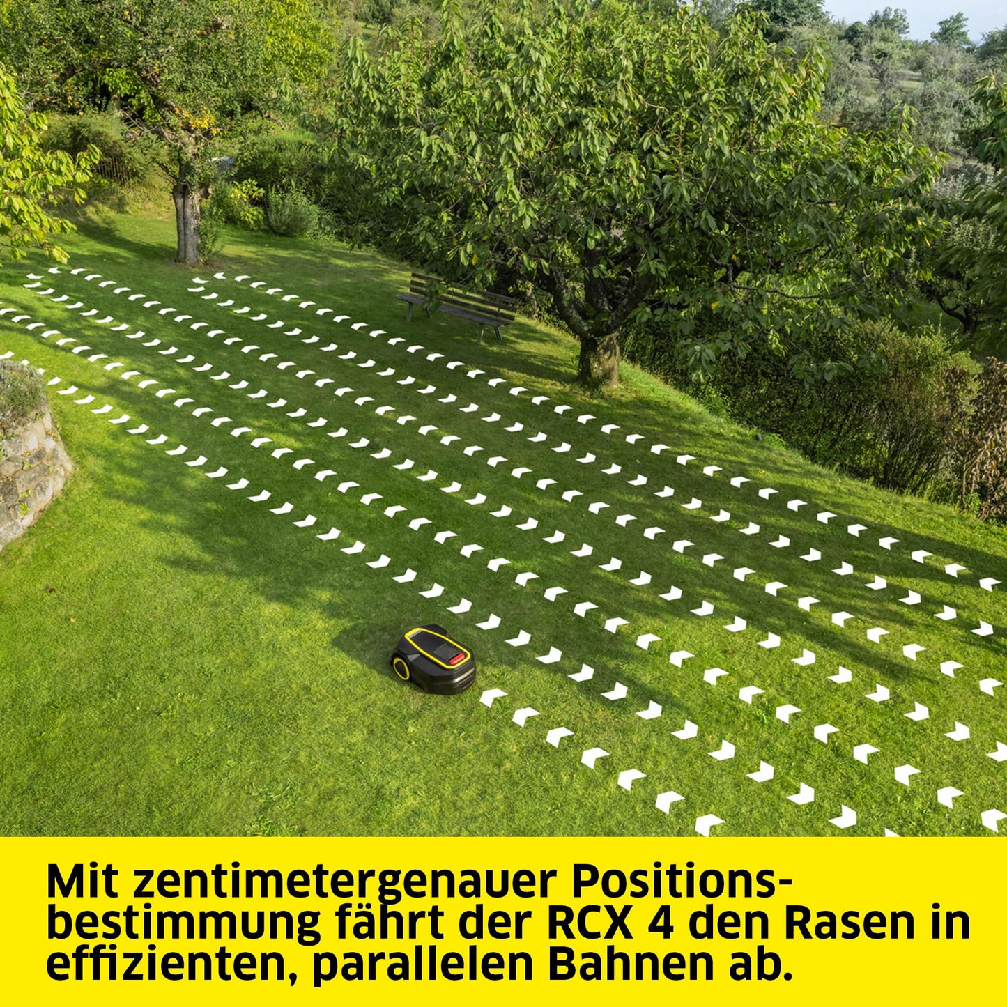 Kärcher Mähroboter RCX 4, ohne Begrenzungskabel, Flächenleistung: 1.500 m², Paralleles Bahnenfahren, bis zu 60% Steigung, rasenschonende Traktion, Allrad-Antrieb, Igelerkennung, GPS + RTK + Kamera